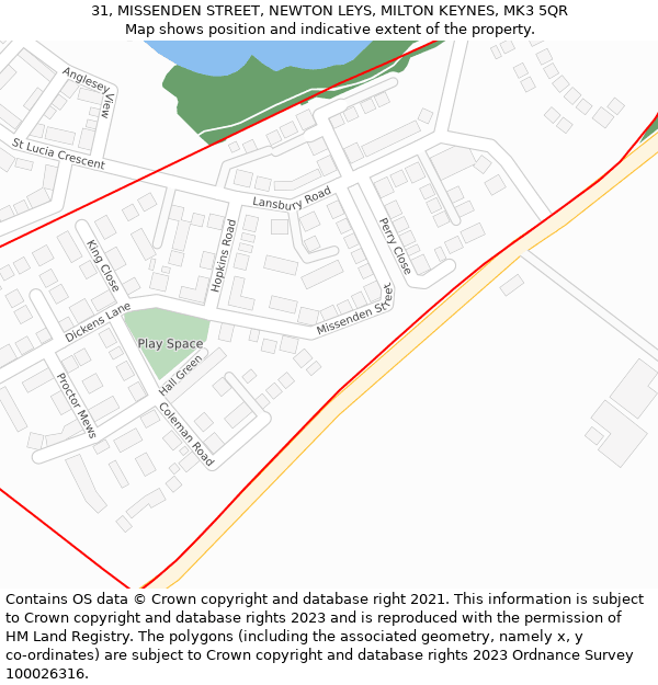 31, MISSENDEN STREET, NEWTON LEYS, MILTON KEYNES, MK3 5QR: Location map and indicative extent of plot