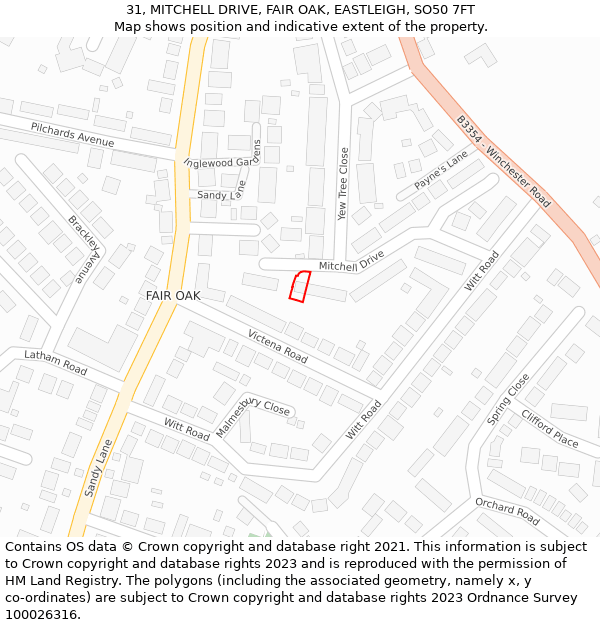 31, MITCHELL DRIVE, FAIR OAK, EASTLEIGH, SO50 7FT: Location map and indicative extent of plot