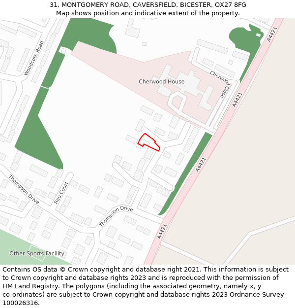 31, MONTGOMERY ROAD, CAVERSFIELD, BICESTER, OX27 8FG: Location map and indicative extent of plot