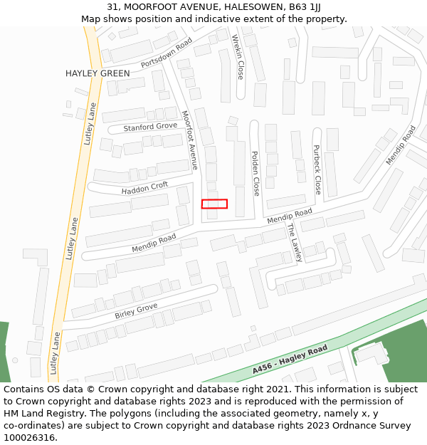 31, MOORFOOT AVENUE, HALESOWEN, B63 1JJ: Location map and indicative extent of plot