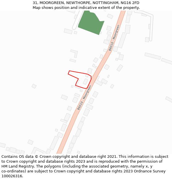 31, MOORGREEN, NEWTHORPE, NOTTINGHAM, NG16 2FD: Location map and indicative extent of plot