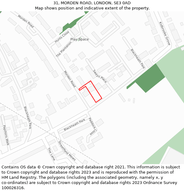 31, MORDEN ROAD, LONDON, SE3 0AD: Location map and indicative extent of plot