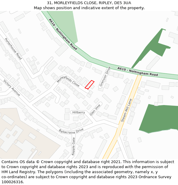 31, MORLEYFIELDS CLOSE, RIPLEY, DE5 3UA: Location map and indicative extent of plot