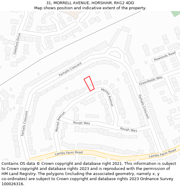 31, MORRELL AVENUE, HORSHAM, RH12 4DD: Location map and indicative extent of plot