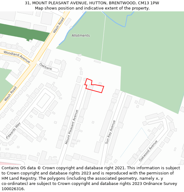 31, MOUNT PLEASANT AVENUE, HUTTON, BRENTWOOD, CM13 1PW: Location map and indicative extent of plot