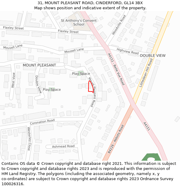 31, MOUNT PLEASANT ROAD, CINDERFORD, GL14 3BX: Location map and indicative extent of plot