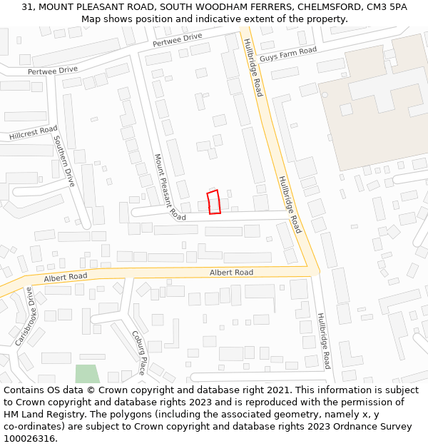 31, MOUNT PLEASANT ROAD, SOUTH WOODHAM FERRERS, CHELMSFORD, CM3 5PA: Location map and indicative extent of plot