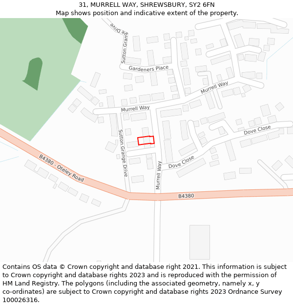 31, MURRELL WAY, SHREWSBURY, SY2 6FN: Location map and indicative extent of plot