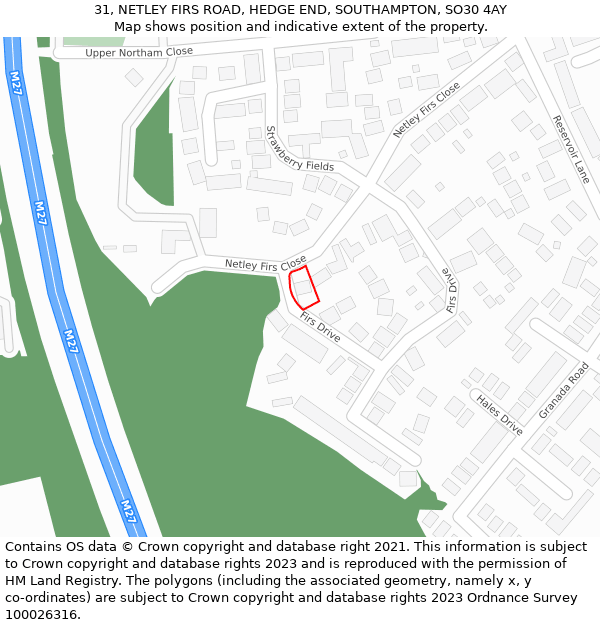 31, NETLEY FIRS ROAD, HEDGE END, SOUTHAMPTON, SO30 4AY: Location map and indicative extent of plot