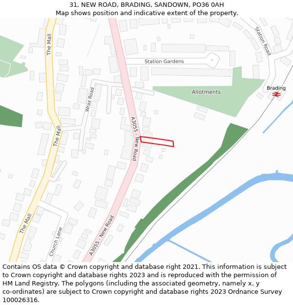 31, NEW ROAD, BRADING, SANDOWN, PO36 0AH: Location map and indicative extent of plot