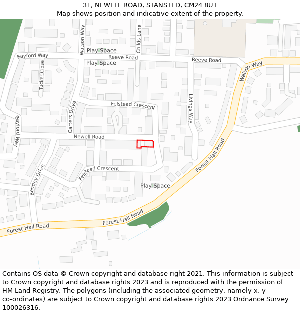 31, NEWELL ROAD, STANSTED, CM24 8UT: Location map and indicative extent of plot