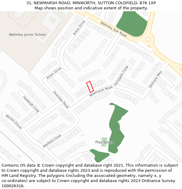 31, NEWMARSH ROAD, MINWORTH, SUTTON COLDFIELD, B76 1XP: Location map and indicative extent of plot