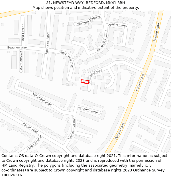 31, NEWSTEAD WAY, BEDFORD, MK41 8RH: Location map and indicative extent of plot