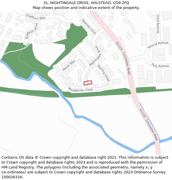 31, NIGHTINGALE DRIVE, HALSTEAD, CO9 2FQ: Location map and indicative extent of plot