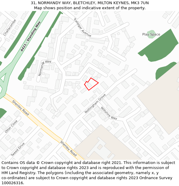 31, NORMANDY WAY, BLETCHLEY, MILTON KEYNES, MK3 7UN: Location map and indicative extent of plot