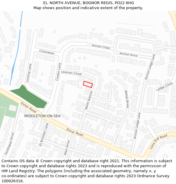 31, NORTH AVENUE, BOGNOR REGIS, PO22 6HG: Location map and indicative extent of plot