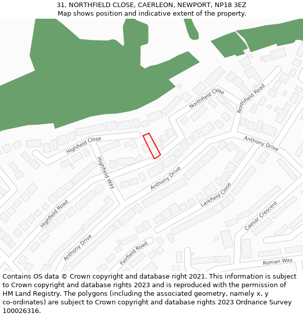 31, NORTHFIELD CLOSE, CAERLEON, NEWPORT, NP18 3EZ: Location map and indicative extent of plot