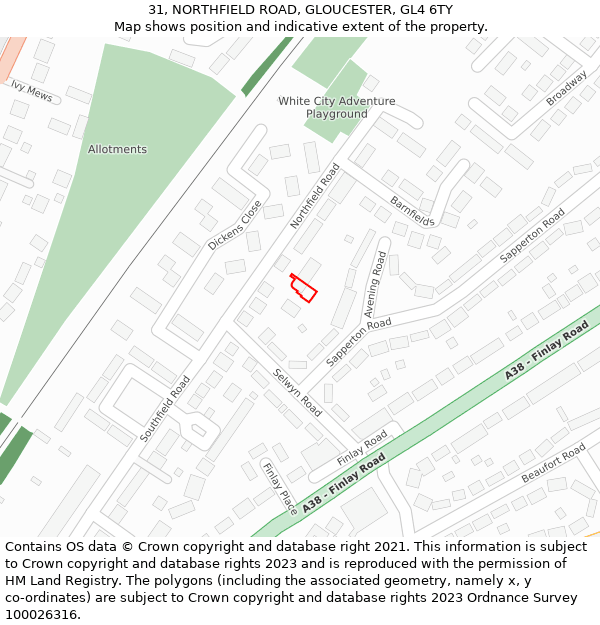 31, NORTHFIELD ROAD, GLOUCESTER, GL4 6TY: Location map and indicative extent of plot