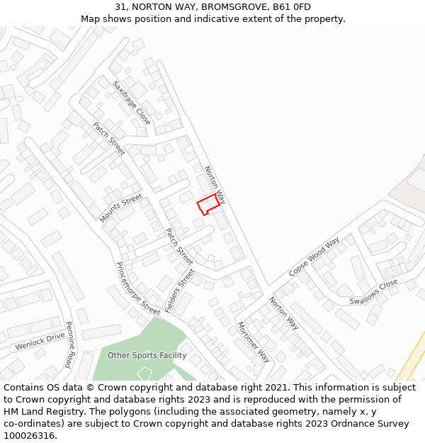 31, NORTON WAY, BROMSGROVE, B61 0FD: Location map and indicative extent of plot