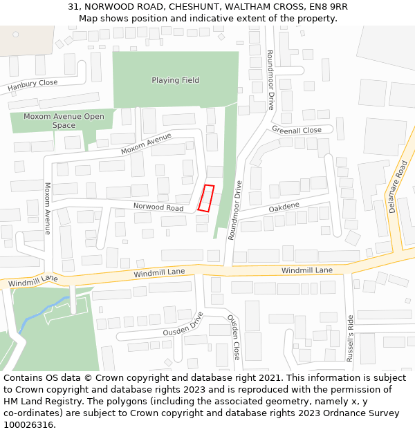 31, NORWOOD ROAD, CHESHUNT, WALTHAM CROSS, EN8 9RR: Location map and indicative extent of plot
