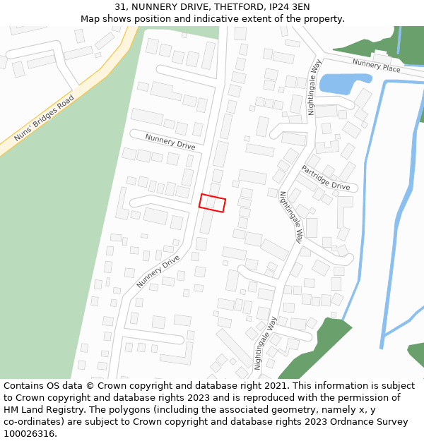 31, NUNNERY DRIVE, THETFORD, IP24 3EN: Location map and indicative extent of plot