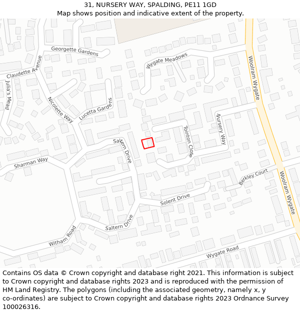 31, NURSERY WAY, SPALDING, PE11 1GD: Location map and indicative extent of plot