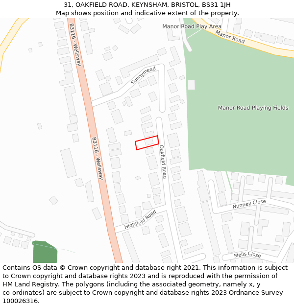 31, OAKFIELD ROAD, KEYNSHAM, BRISTOL, BS31 1JH: Location map and indicative extent of plot