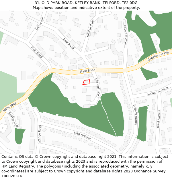 31, OLD PARK ROAD, KETLEY BANK, TELFORD, TF2 0DG: Location map and indicative extent of plot