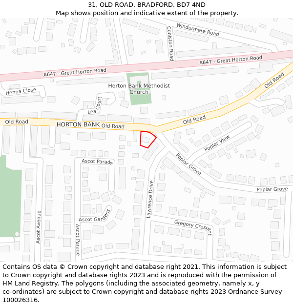 31, OLD ROAD, BRADFORD, BD7 4ND: Location map and indicative extent of plot
