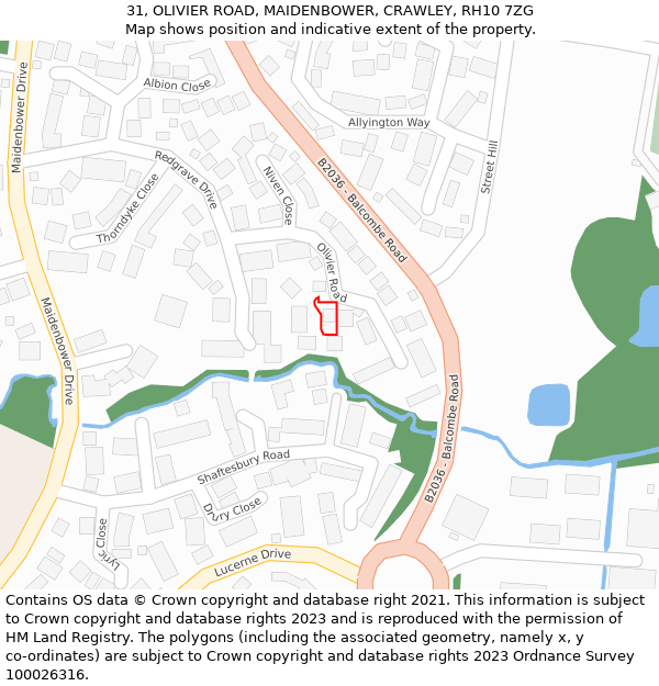 31, OLIVIER ROAD, MAIDENBOWER, CRAWLEY, RH10 7ZG: Location map and indicative extent of plot