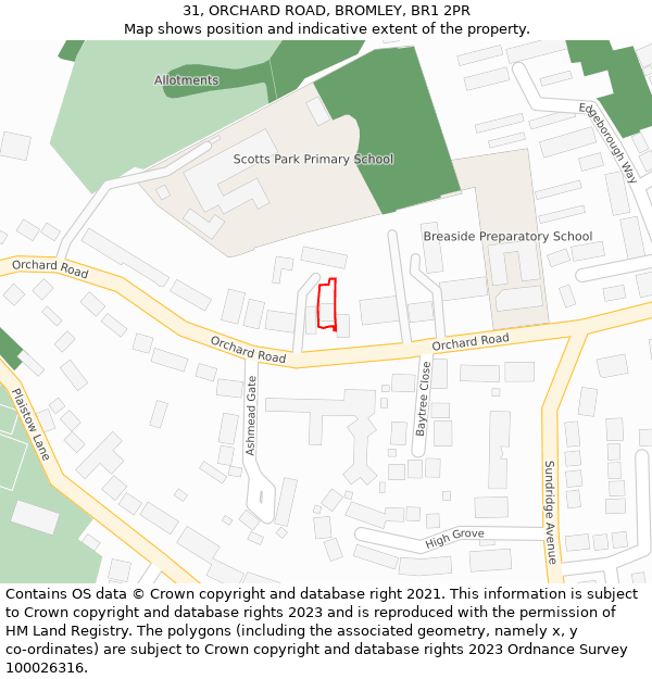 31, ORCHARD ROAD, BROMLEY, BR1 2PR: Location map and indicative extent of plot