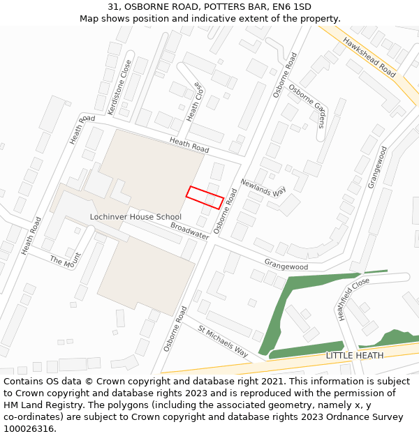 31, OSBORNE ROAD, POTTERS BAR, EN6 1SD: Location map and indicative extent of plot