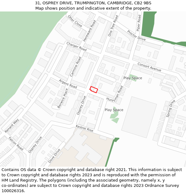 31, OSPREY DRIVE, TRUMPINGTON, CAMBRIDGE, CB2 9BS: Location map and indicative extent of plot