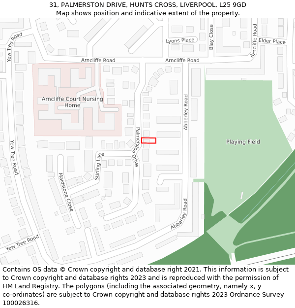 31, PALMERSTON DRIVE, HUNTS CROSS, LIVERPOOL, L25 9GD: Location map and indicative extent of plot