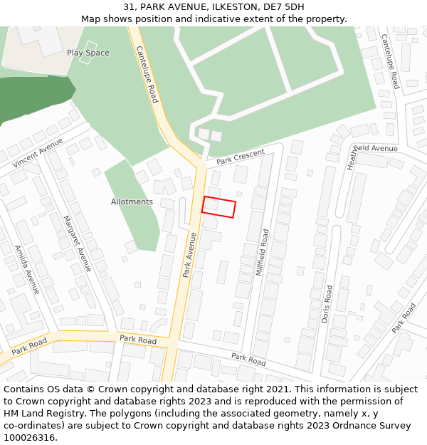 31, PARK AVENUE, ILKESTON, DE7 5DH: Location map and indicative extent of plot