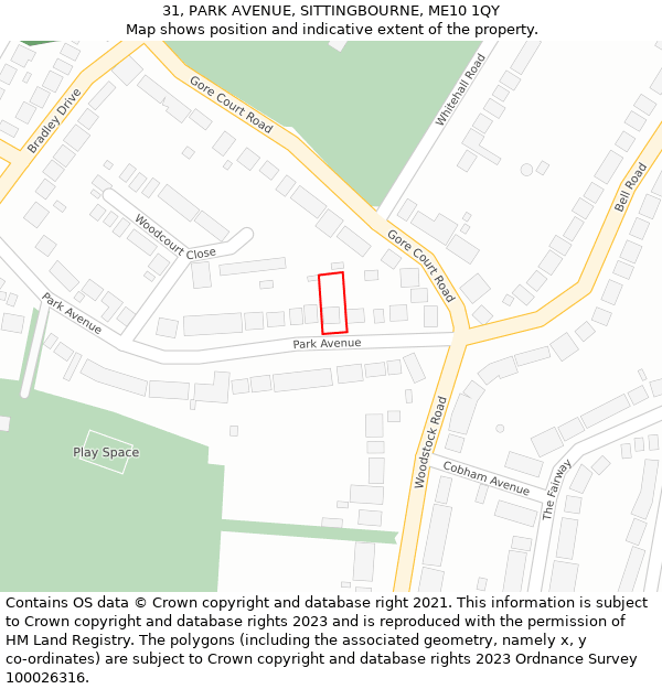 31, PARK AVENUE, SITTINGBOURNE, ME10 1QY: Location map and indicative extent of plot