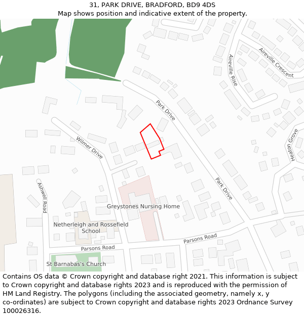 31, PARK DRIVE, BRADFORD, BD9 4DS: Location map and indicative extent of plot