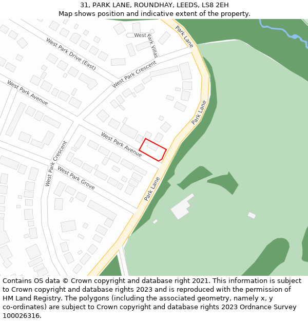 31, PARK LANE, ROUNDHAY, LEEDS, LS8 2EH: Location map and indicative extent of plot