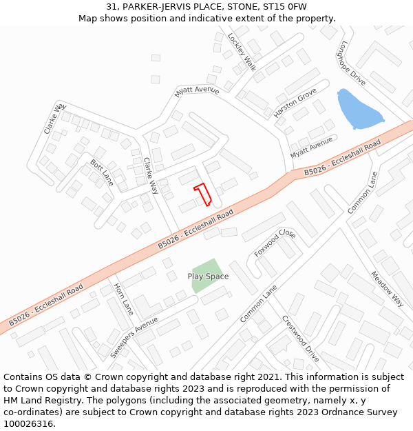 31, PARKER-JERVIS PLACE, STONE, ST15 0FW: Location map and indicative extent of plot