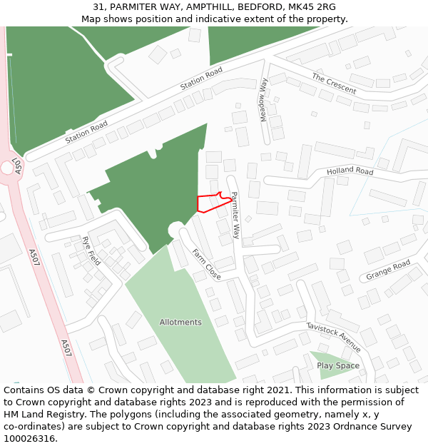 31, PARMITER WAY, AMPTHILL, BEDFORD, MK45 2RG: Location map and indicative extent of plot