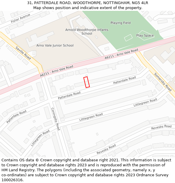 31, PATTERDALE ROAD, WOODTHORPE, NOTTINGHAM, NG5 4LR: Location map and indicative extent of plot