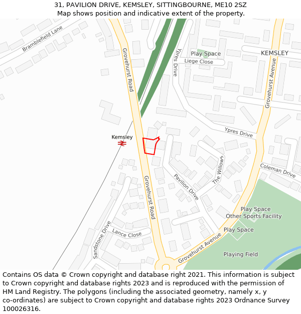 31, PAVILION DRIVE, KEMSLEY, SITTINGBOURNE, ME10 2SZ: Location map and indicative extent of plot