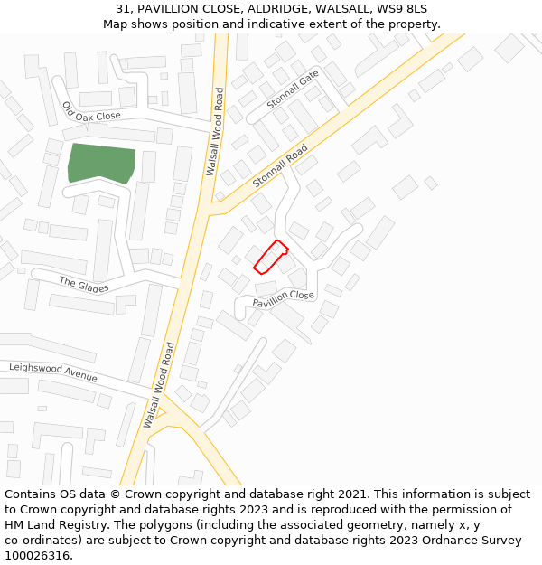 31, PAVILLION CLOSE, ALDRIDGE, WALSALL, WS9 8LS: Location map and indicative extent of plot