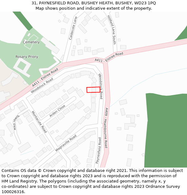 31, PAYNESFIELD ROAD, BUSHEY HEATH, BUSHEY, WD23 1PQ: Location map and indicative extent of plot