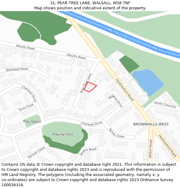 31, PEAR TREE LANE, WALSALL, WS8 7NF: Location map and indicative extent of plot