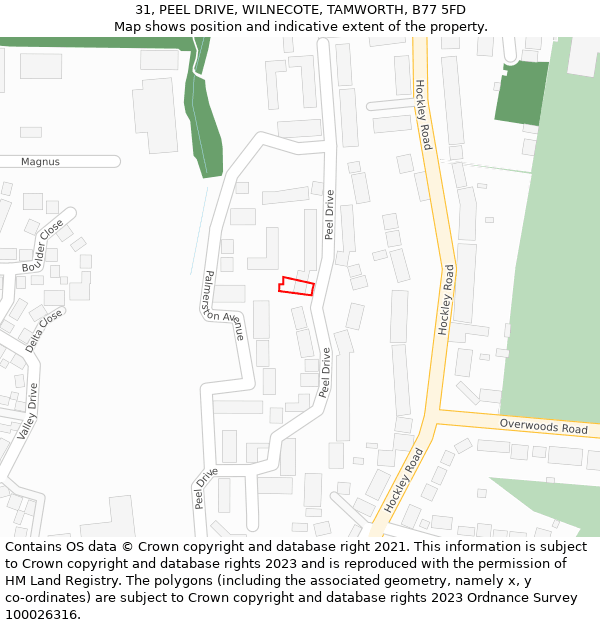 31, PEEL DRIVE, WILNECOTE, TAMWORTH, B77 5FD: Location map and indicative extent of plot