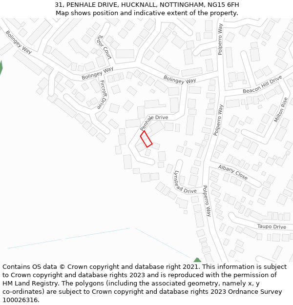 31, PENHALE DRIVE, HUCKNALL, NOTTINGHAM, NG15 6FH: Location map and indicative extent of plot