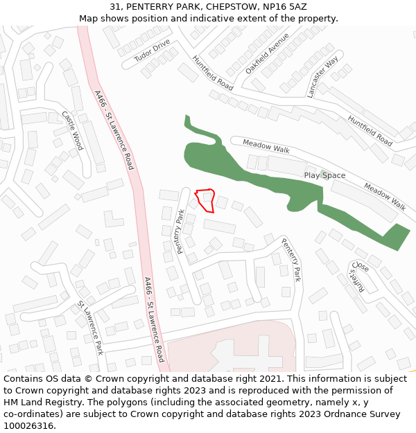 31, PENTERRY PARK, CHEPSTOW, NP16 5AZ: Location map and indicative extent of plot