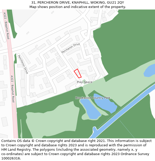 31, PERCHERON DRIVE, KNAPHILL, WOKING, GU21 2QY: Location map and indicative extent of plot
