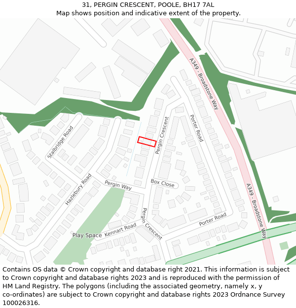 31, PERGIN CRESCENT, POOLE, BH17 7AL: Location map and indicative extent of plot
